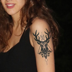 Elk Semi-permanent Tattoo | Deer Half Sleeve Temporary Tattoo | Anpu Ancient God | Tattoo Sticker Design