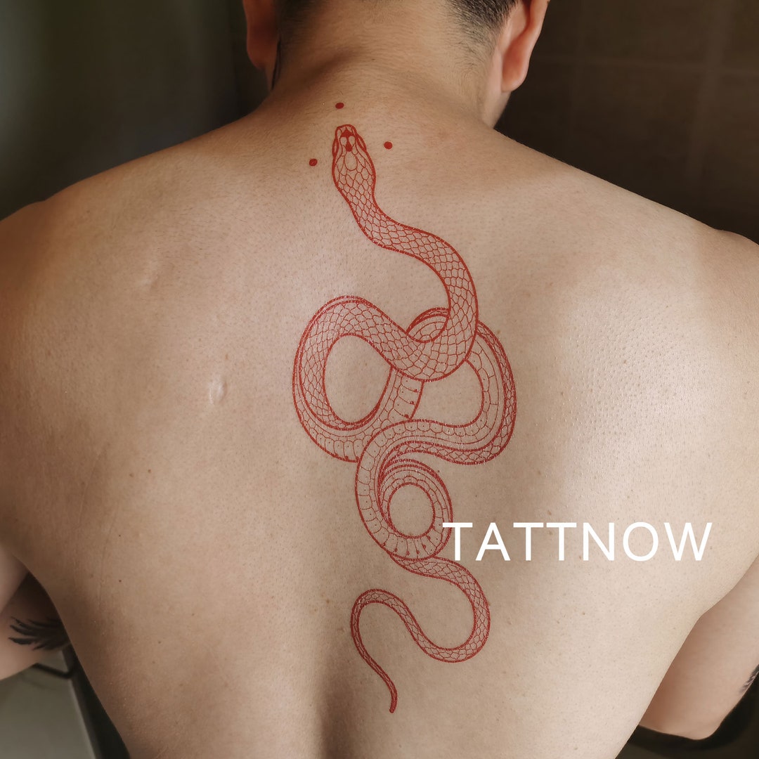 Red Snake Large Temporary Tattoo Sleeve Temporary Tattoo Etsy