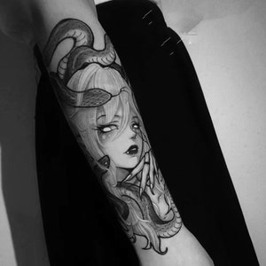 2 Unids Medusa Dibujos Animados Tatuaje Semipermanente / Gorgon Media Manga Tatuaje Temporal / GorgoTattoo / 120×210mm