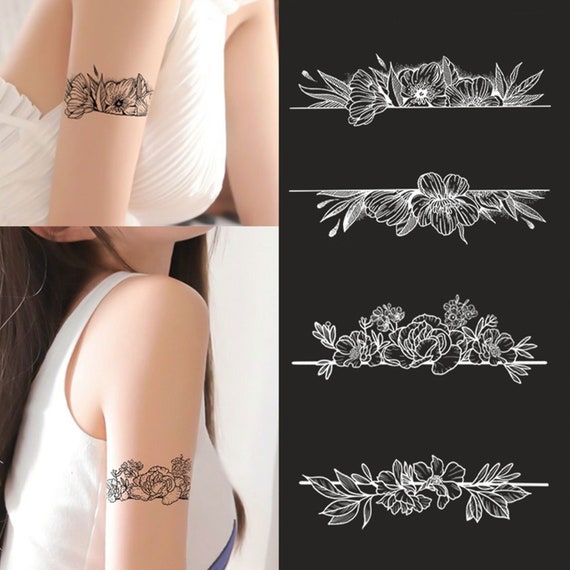 Floral Armband Semi-permanent Tattoo set of 4 Flower - Etsy Norway