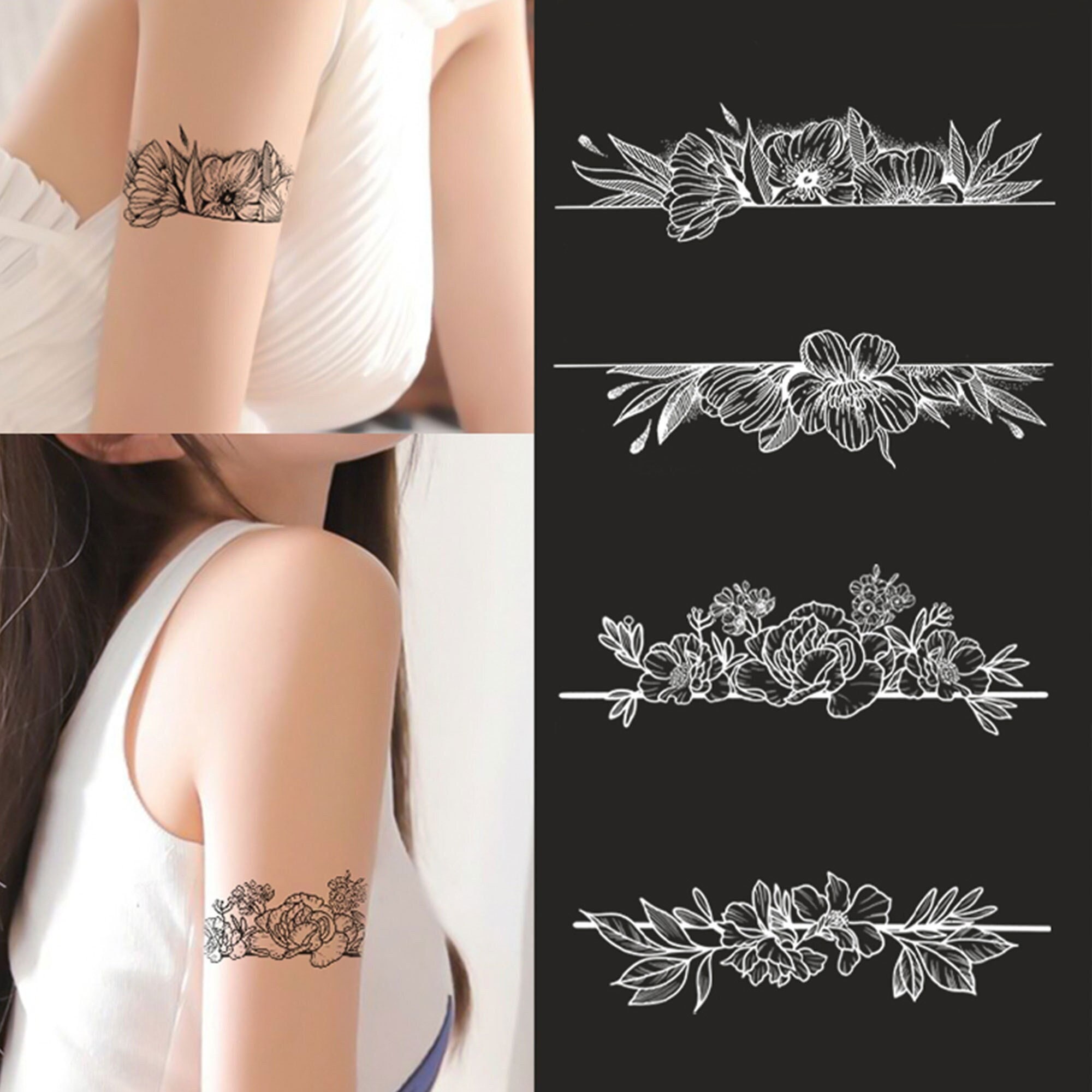 Floral Armband Semi Permanent Tattoo Set Of 4 Flower Etsy Denmark