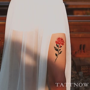 2Pcs Rose Temporary Tattoo | Women Red Rose Tattoo Sticker | Tattoo Design | 15.6cm×5.4cm | 6.1×2.1inch