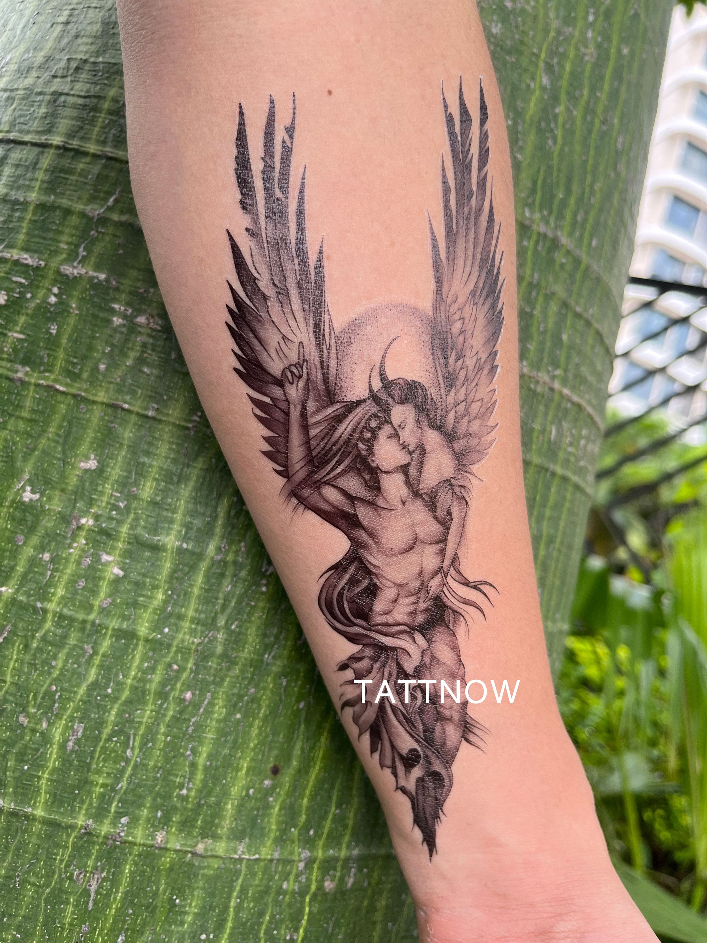 Fallen Angel Temporary Tattoo Half Sleeve Temporary Tattoo Etsy