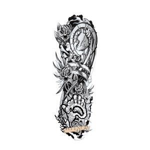 Tibetische Rose Groß Temporary Tattoo | Volle Ärmel Temporary Tattoo |  Tattoo Sticker |  48×17cm