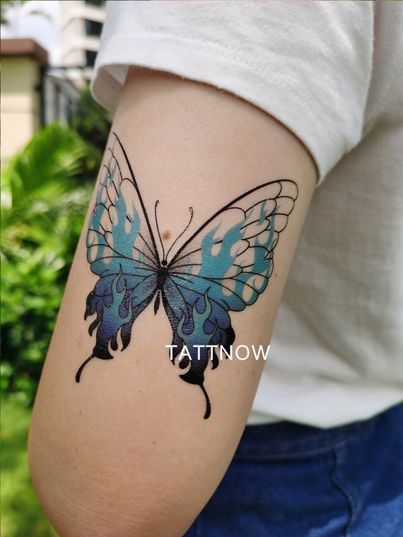 Black and Blue Butterfly Tattoo temporary