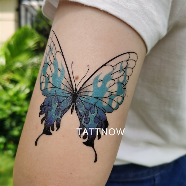 Blue Butterfly Temporary Tattoo | Hand Temporary Tattoo (Set of two) | Butterflies Tattoo Sticker | Tattoo Design | 10cm × 10cm