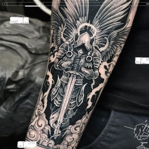 2Pcs Warrior Temporary Tattoo | Winged Sword Half Sleeve Semi-permanent Tattoo |  Tattoo Sticker | 120mm×190mm/190mm×330mm