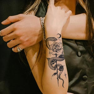 Snake Rose Semi-permanent Tattoo |  leg Tattoo ink | Tattoo Sticker | 81mm×176mm