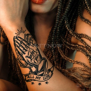 Pray Money Semi-permanent Tattoo | All MY LLFE | Half Sleeve Temporary Tattoo | Tattoo Sticker Design-A111