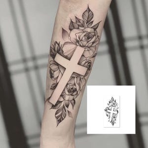 2Pcs Cross Floral Semi-permanent Tattoo | Sleeve Henna Tattoo ink | Tattoo Sticker | 90mm×190mm