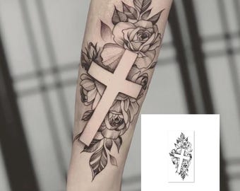 2Pcs Cross Floral Semi-permanent Tattoo | Sleeve Henna Tattoo ink | Tattoo Sticker | 90mm×190mm