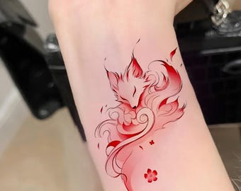 Pink Fox Hand Temporary Tattoo (2Pcs) | Women Tattoo Sticker 50mm×100mm