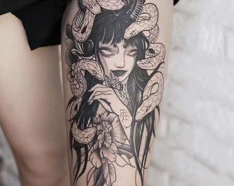 2Pcs Gorgon Semi-permanent Tattoo | Snake Woman Sleeve Tattoo Ink | Tattoo Sticker | 120mm×240mm