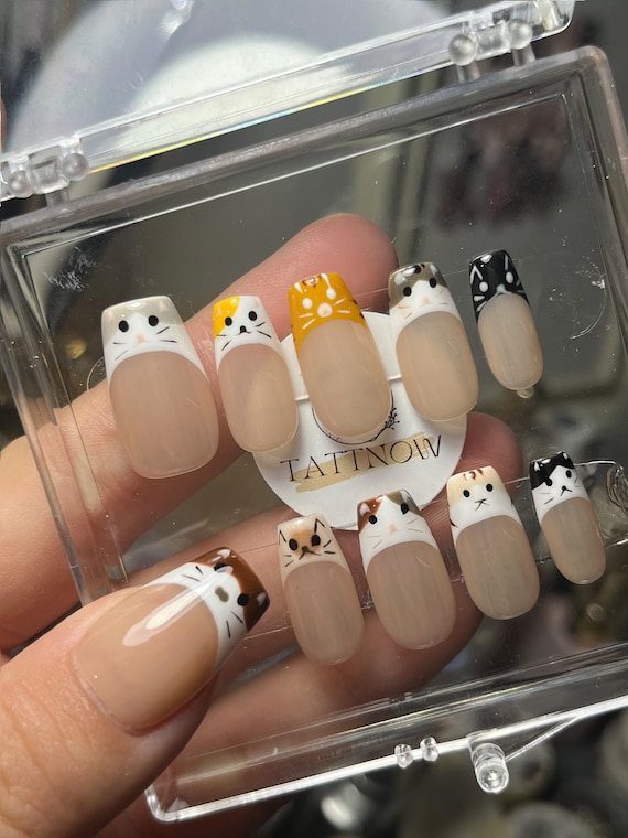 Super Cute Cat French Press on Nail Set/fake Nail Set - Etsy
