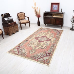 4x8 Rug, 4x8 Turkish Rug, 4x8 Vintage Rug, Oushak Rug, 4x8 Area Rug, Boho Rug, Faded Rug, Anatolian Rug, Handmade Old Rug, Beige Red Rug 4x8