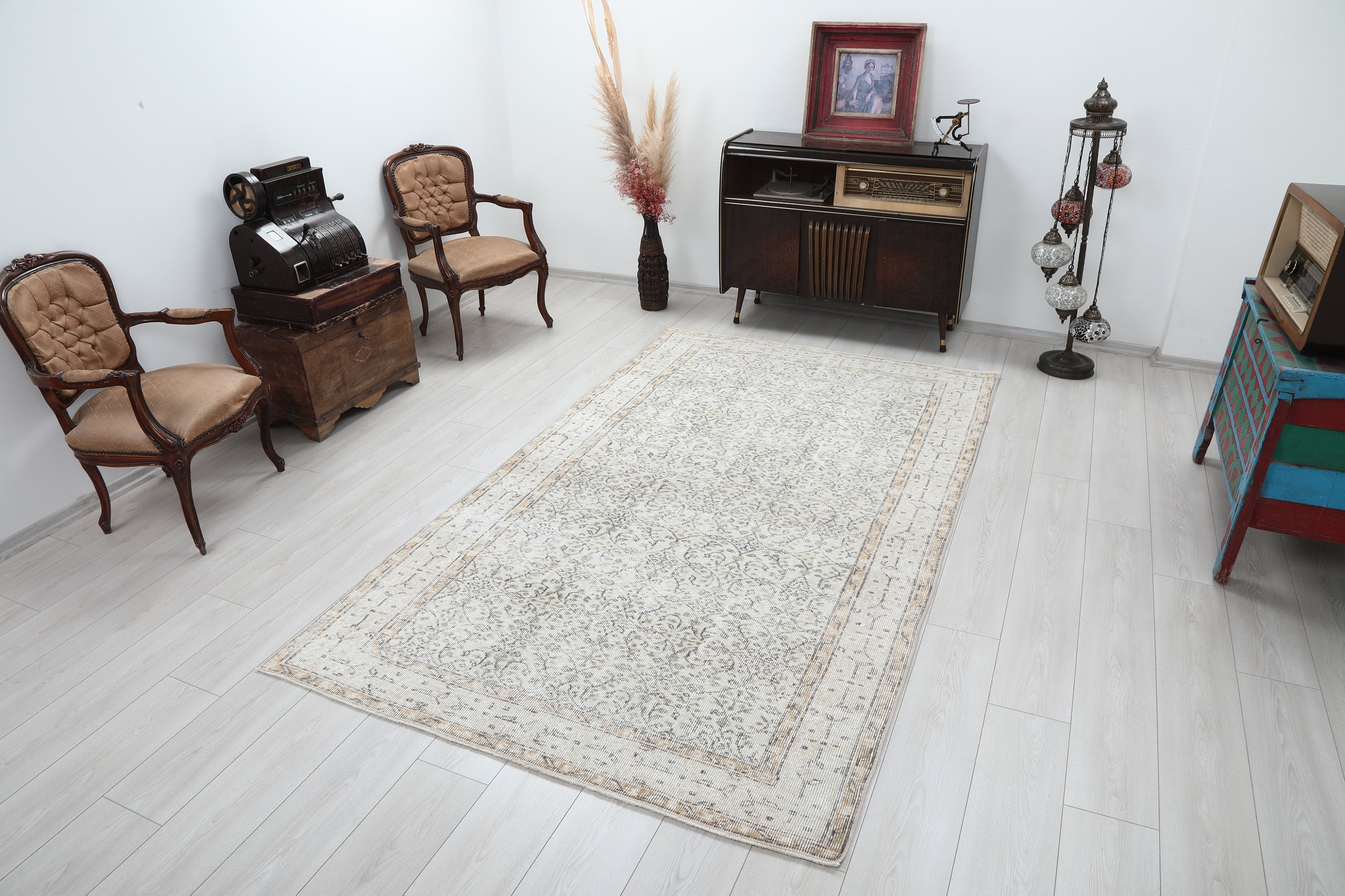 Muted Turkish Vintage Rug 5x8: Handmade Wool Cotton Oushak - Etsy