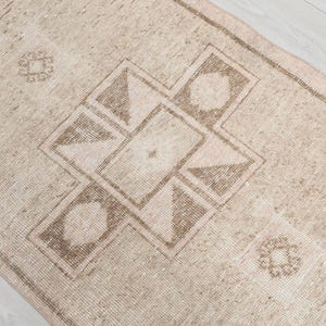 3x14 Runner Rug, Muted Oushak Runner Rug, 3x14 Turkish Runner, 3x14 Vintage Runner, Decor Rug, Corridor Rug, Kitchen Rug, Beige, Brown, Gift