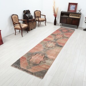 Corridor Rug, 3x13 Runner Rug, Kitchen Rug, 3x13 Turkish Runner, 3x13 Vintage Runner, Handmade Rug, Boho Rug, Faded Rug, Red, Brown,Rug 3x13