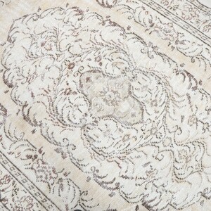 Beige Brown Wool Turkish Rug 6x9: Vintage Oushak Style