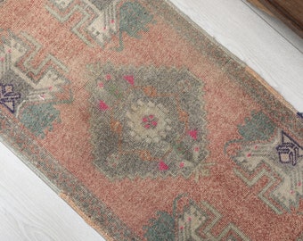 Oushak Turkish Rug 2x3: Vintage Doormat, Neutral Cotton Wool
