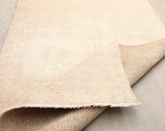 3x13 ft Turkish vintage runner rug | hand-knotted muted beige wool hallway carpet | distressed minimalist Anatolian decor