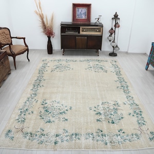 Living Room Rug, 7x9 Rug, Decorative Rug, 7x9 Turkish Rug, 7x9 Vintage Rug, Oushak Rug, 7x9 Area Rug, Bohemian Rug, Faded Rug, Natural Rug