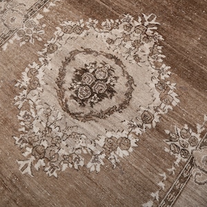 6x9 Wool Anatolian Rug: Brown Beige Vintage Oushak Rug