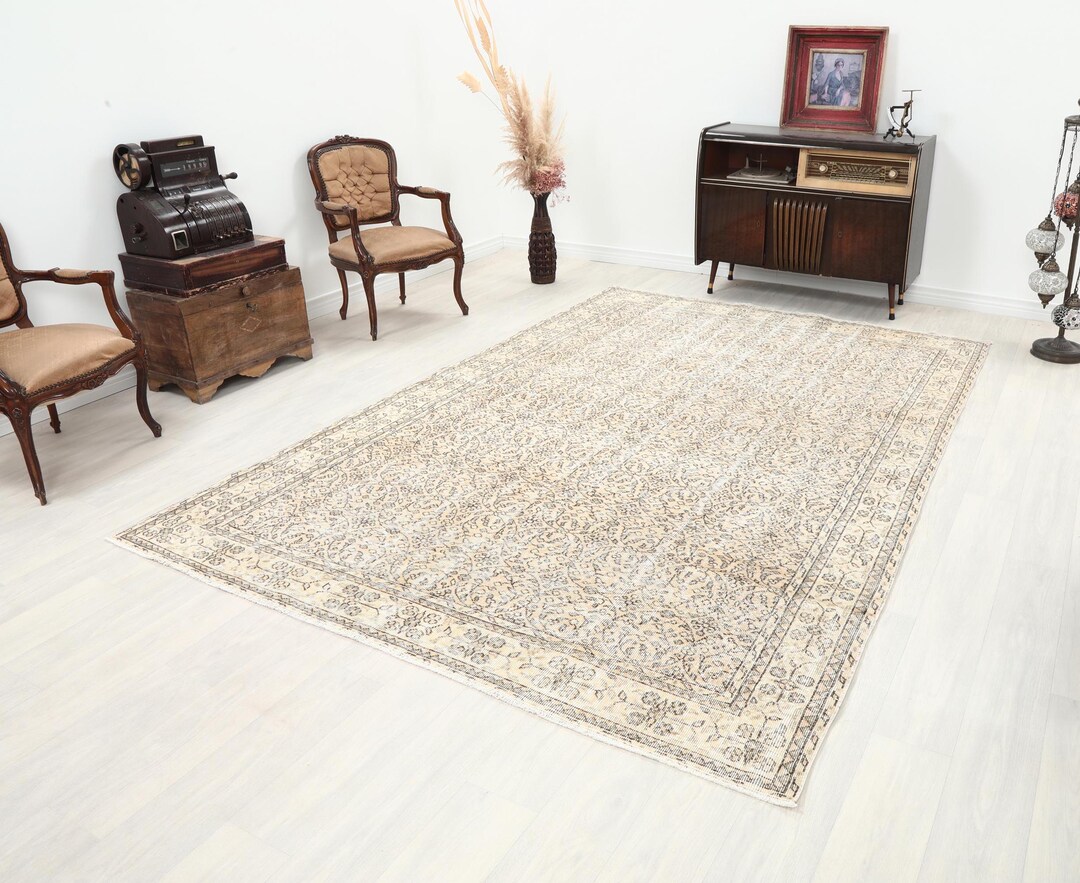 Handwoven Oushak Rug 7x10: Vintage Turkish Wool & Cotton - Etsy