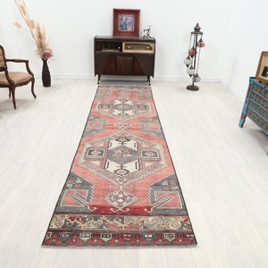 3x12 Runner Rug, Handmade Rug, Boho Chic Rug, Turkish Vintage Rug, 3x12 Oushak Decor Rug, Wool Rug, Hallway Rug, Corridor Runner, Entry Rug