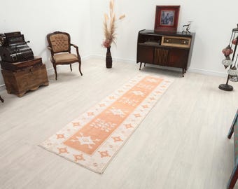 Hallway Runner | Vintage Runner | Wool Runner | Vintage Turkish Runner | Apricot Runner Rug | Oushak Runner Rug | 3x9 Orange Oushak Runner