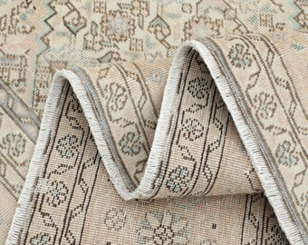 8x11 Beige Brown Persian Rug: Vintage Oushak, Wool & Cotton