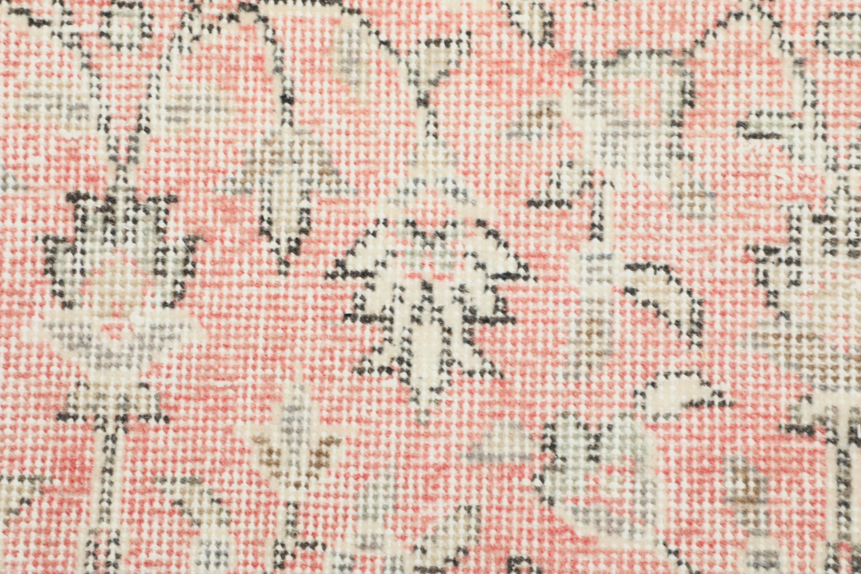 4x7 Ft Vintage Turkish Rug, Vibrant Coral Rose Pink Allover