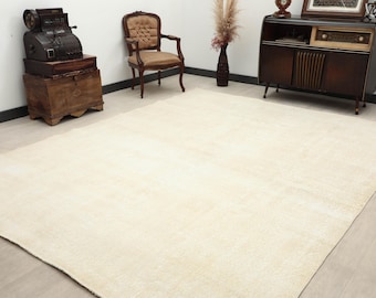 8x10 Beige Oushak Rug: Handmade Wool Turkish Rug