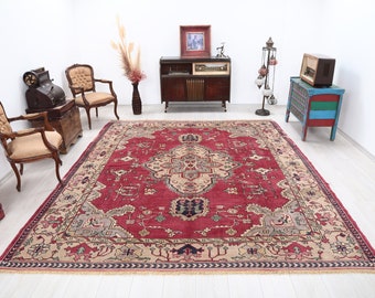 Tappeto Oushak in lana fatto a mano, 8 x 10 piedi: arredamento turco vintage per la casa
