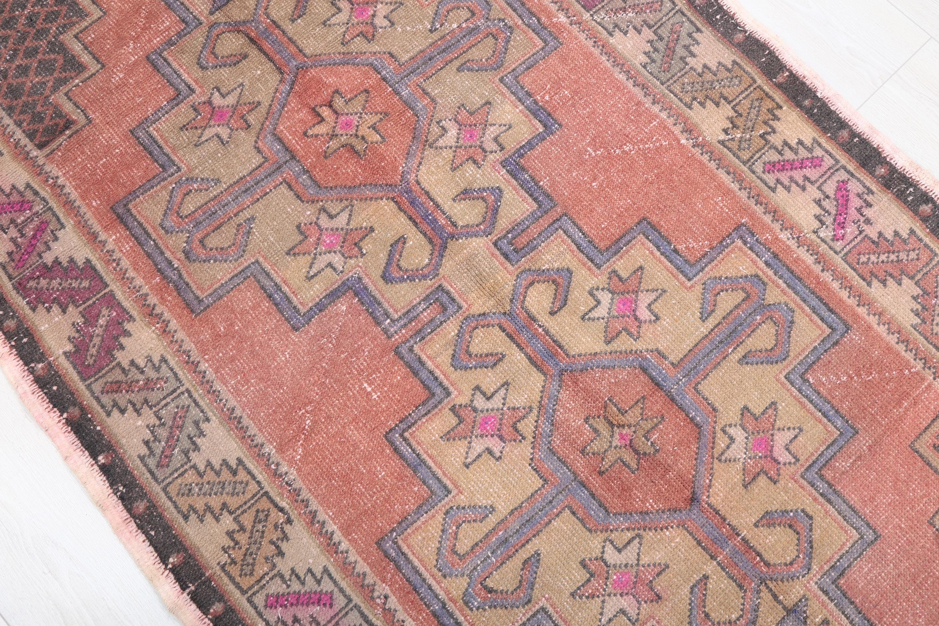 100x250 Roter Teppich, Kleiner Teppich, 100x250 Vintage Teppich, Handgeknüpfter Wollteppich, Handgeknüpfter Wollteppich, Handgeknüpfter Wollteppich