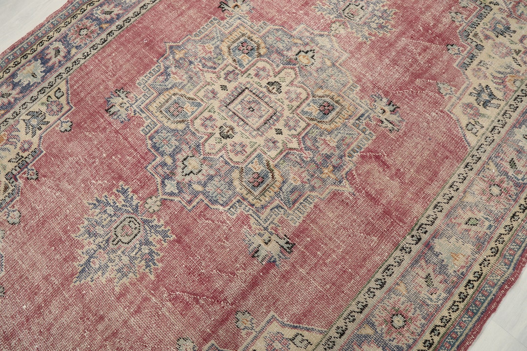 Vintage 7x10 Red Turkish Area Rug, Anatolian Oushak Rug, Cotton Wool ...