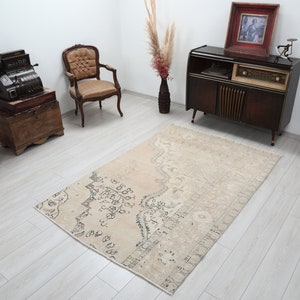 4x6 Rug, Small Wool Rug, Oushak Rug, 4x6 Turkish Rug, 4x6 Vintage Rug, Handmade Rug, Neutral Rug, Muted Rug, Faded Rug, Eclectic Rug,Rug,4x6