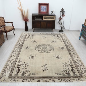 Living Room Rug, 7x9 Rug, Bohemian Rug, 7x9 Turkish Rug, Faded Rug, 7x9 Vintage Rug, Handmade Rug, 7x9 Area Rug, Natural Rug, Wool Rug, Rug