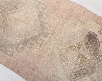 Handgefertigter Beige Türkischer Wollteppich - 100x230 Vintage Flur Dekor