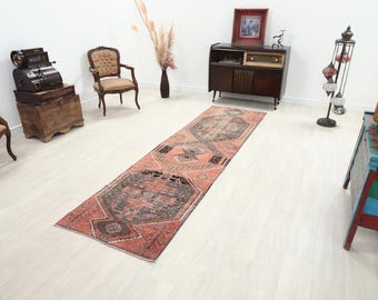 3x10 Ft Vintage Runner | Red Runner | Geometric Runner | Kitchen Runner | Entryway Runner | 3x10 Runner | Gray Runner | Oushak Runner