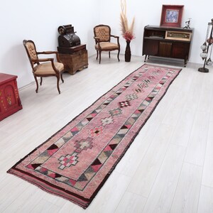 3x13 Runner Rug, 3x13 Vintage Runner, 3x13 Turkish Runner, Herki Runner Rug, Soft Rug, Bohemian Rug, Muted Rug, Anatolian Rug, Pink Rug 3x13