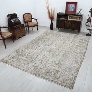Handmade Rug, 7x9 Rug, Turkish Vintage Rug, Natural Rug, 7x9 Turkish Rug, 7x9 Vintage Rug, 7x9 Area Rug, 7x9 Oushak Rug, Beige,Brown,Rug,7x9