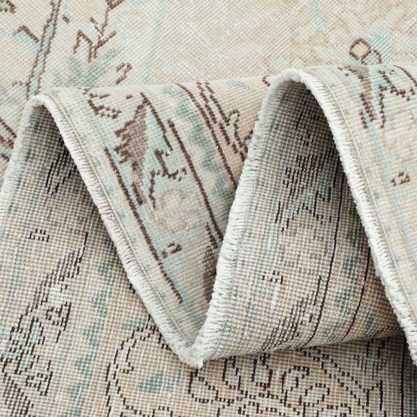 9x13 Beige Brown Oushak Rug: Vintage Turkish Wool Area Rug