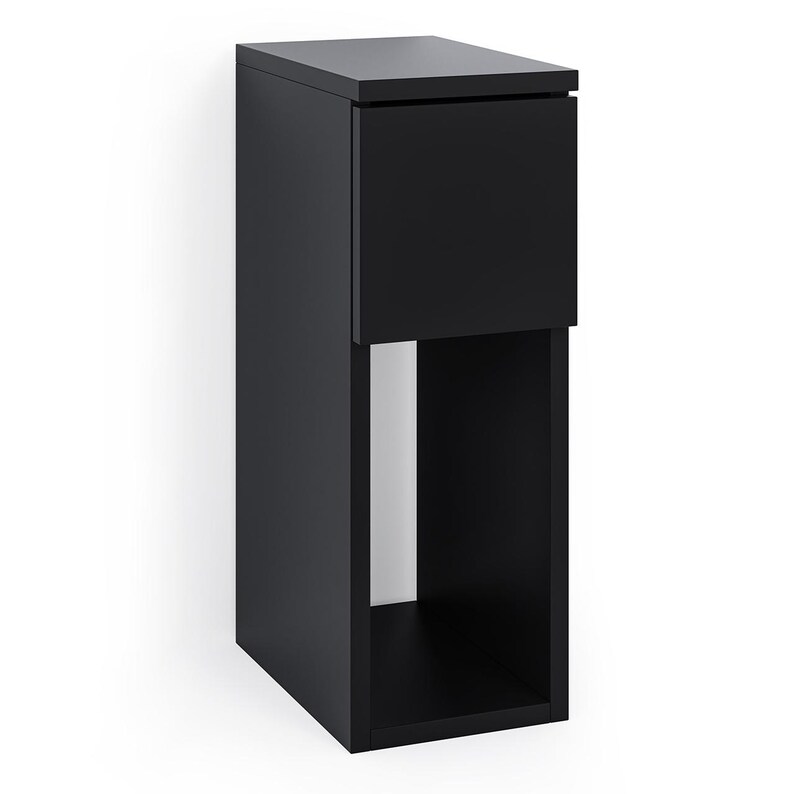 Mesita de noche estrecha ComfortCove con cajón, mesita de noche delgada para espacios pequeños, mesa auxiliar moderna con estante, negra o blanca, 20 x 55 cm imagen 11