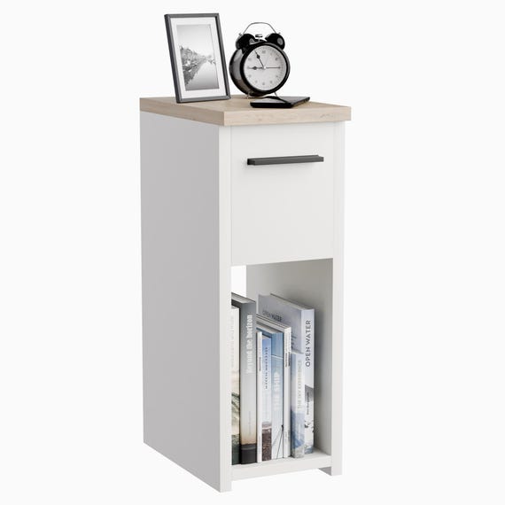 ComfortCove Narrow Bedside Table with Drawer, Slim Nightstand, Small Space End Table, Multiple Colors, Size: W20 x H55 x D30.5 cm