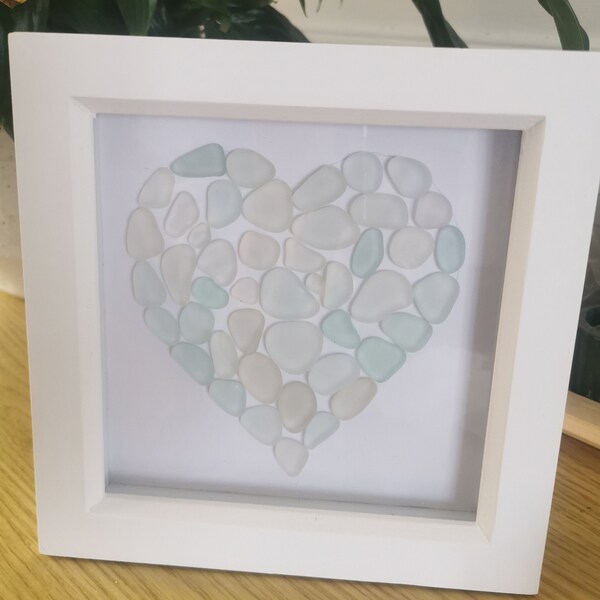 Sea glass heart framed picture