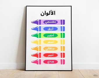 Arabic Colors postor for kids room, nurcery Arabic colors , Alwan , digital print Arabic wall art, Arabic colors, Educational Arabic prints