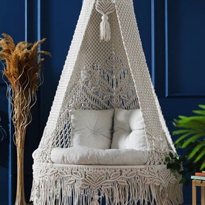 Macrame Swing Chair, Macrame Round Swing, Macrame Swing, Macrame handmade Swing, Hammock Chair, Outdoor Swing, Hanging Chair, Indoor swing