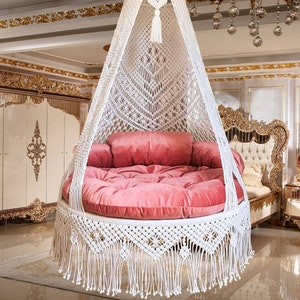 Handgemaakte macramé-schommelstoel, boho-hangmat, binnen/buitendecor