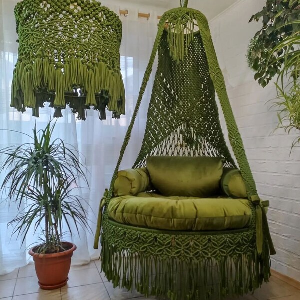 Macrame Swing Chair, Macrame Round Swing, Macrame Swing, Macrame handmade Swing, Hammock, Outdoor Swing, Hanging Chair, Swing, Indoor swing